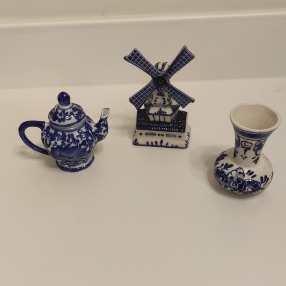 Delft Other - Vintage Retro Inspired Cottage Core Delft Blue Hand Painted Ceramic Lot Of 3